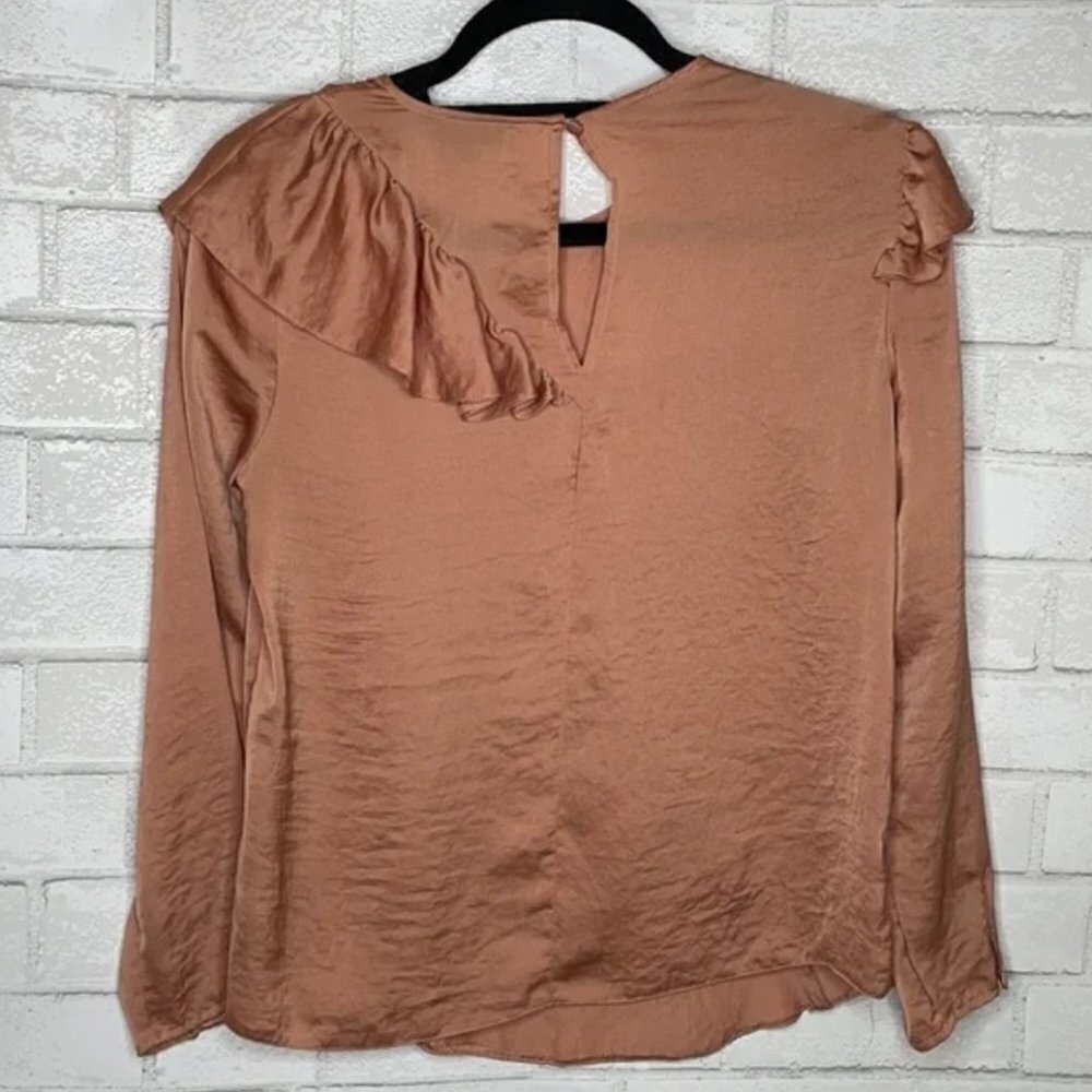 Topshop Shiny Ruffle Long Sleeve Blouse - Picture 5 of 9